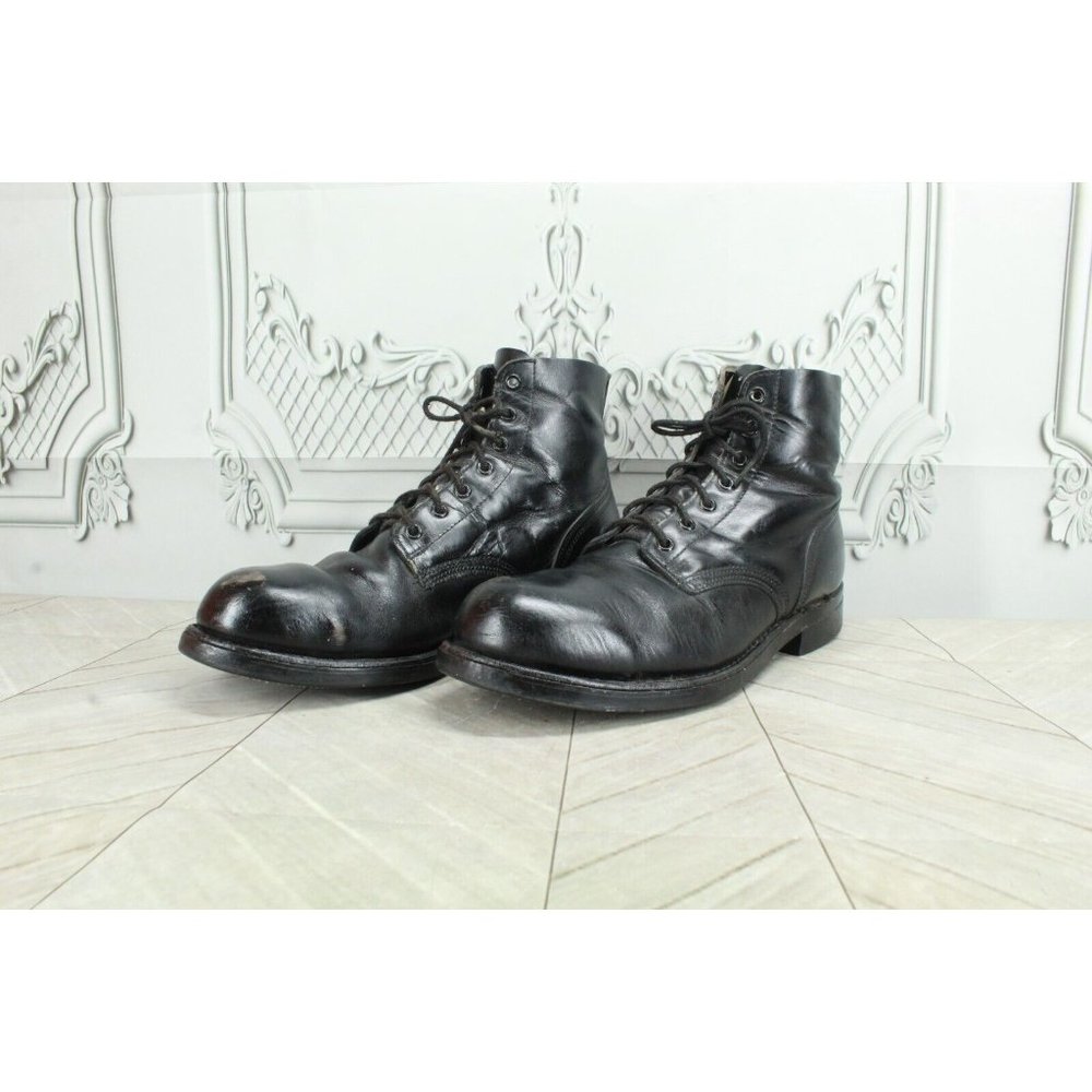 Vintage Black Leather Oil Resistant Military Lace Up Work Boots Size 42 US 8 E - Picture 2 of 9